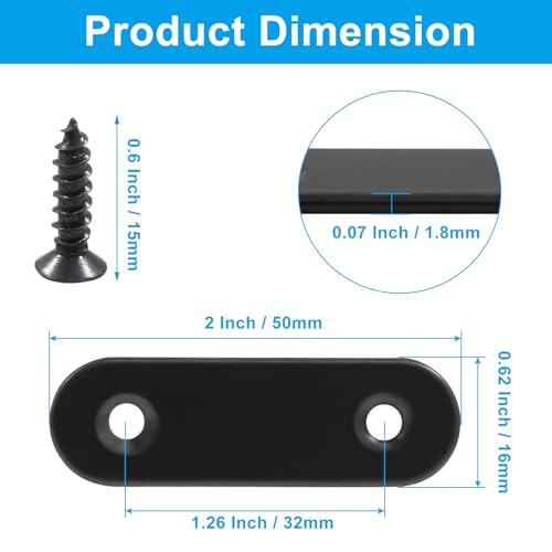 12 Pcs 2 Inch Black Stainless Steel Straight Brackets with Screws - Furniture Reinforcement