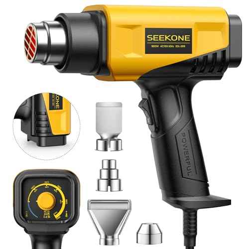 SEEKONE 1800W Heat Gun Compact Design Heavy Duty Hot Air Gun 122¢µ-1202¢µ£¨50¡É- 650¡ɣ©Variable Temperature Control for 2 Speed Settings with 4 Nozzels for Crafts, Vinyl Wrap, Shrink Tubing