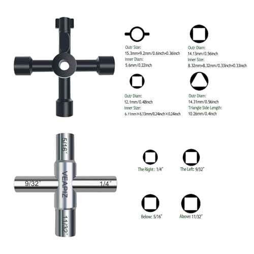 2PCS 4 Way Sillcock Water Key, Heavy Duty Multifunctional Water Utility Key, Steel Sillcock Wrench for Faucet, Hose Bib, Spigot, Valve and Cupboard