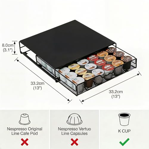 Deco Brothers 36-K-Cup Drawer Holder, Black with Metal Top – Under-Keurig Pod Storage