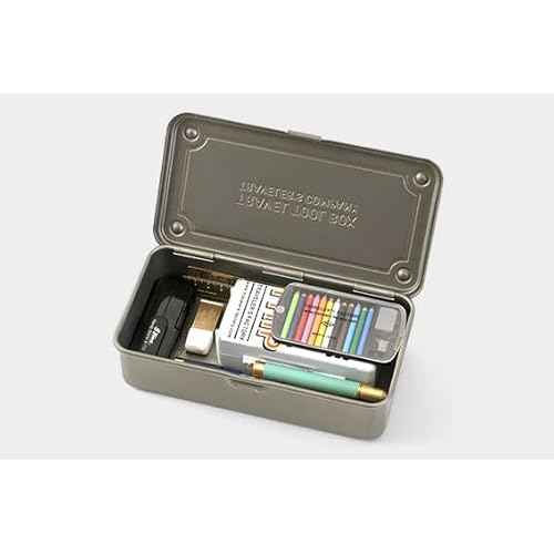 T-190 MG (MILITARY GREEN) H7.99¡¿W4.29¡¿D2.20inch Steel Trunk For Pegs, Metal fittings, Pen, Accessory, And Utility Knife Made In Japan