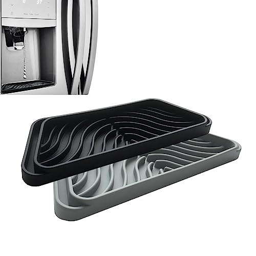 FARIRICAJON Silicone Refrigerator Drip Tray Catcher 2 Pack - Black/Gray Rectangular 8.2x3.1in, Notches Cuttable