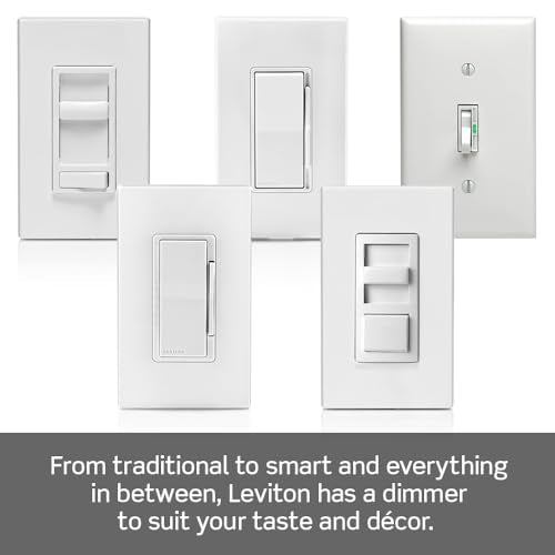 Leviton Decora Slide Dimmer Switch for Dimmable LED, Halogen and Incandescent Bulbs, DSL06-1LZ, White with Ivory and Light Almond Faceplates
