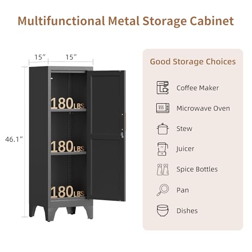 LONGLINK 46-Inch Black Metal Locker Cabinet with Adjustable Shelf and Lock