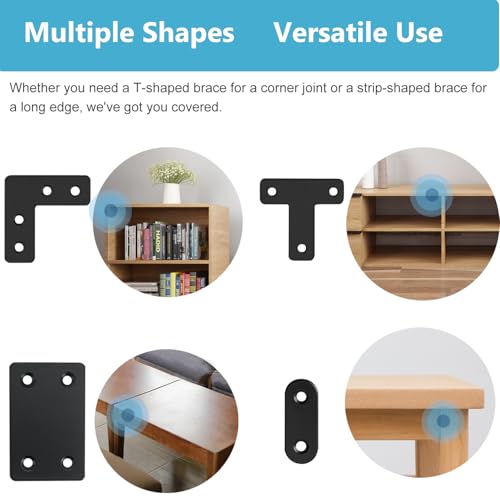 22 Pack Stainless Steel Corner Brackets Set with Screws - Flat, T, L, Square Shapes