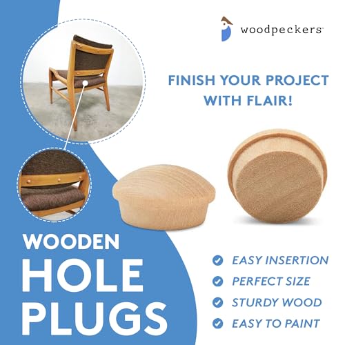 Wood Hole Plugs 3/8 inch Pack of 100 Maple Button Top Wood Plugs for Screw Holes