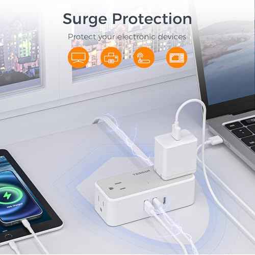 TESSAN Flat Plug Extension Cord 5 FT, Surge Protector Power Strip with 4 AC Outlets 1 USB C and 2 USB A Ports, 900 Joules Protection, Multiple Wall Outlet Extender Suitable for Home Office Dorm