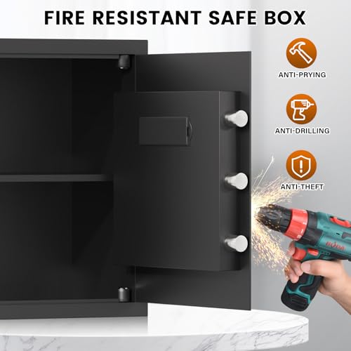 FOWORE 2.5 Cuft Fireproof Waterproof Home Safe with Alarm & Removable Shelf