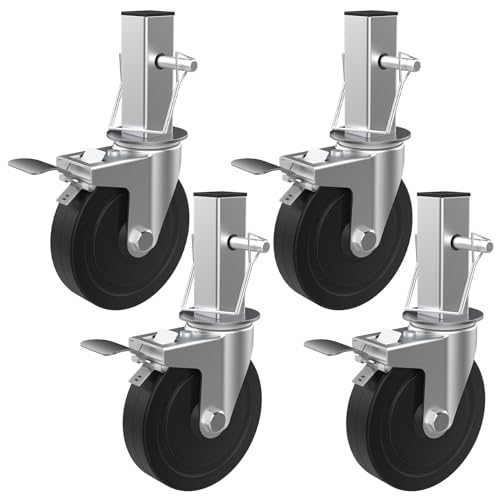 MSWY 5 Inch Scaffolding Casters Set of 4 Heavy Duty Rubber Wheels with Dual Locking Brakes - Model 5in-4, 1760Lbs Capacity