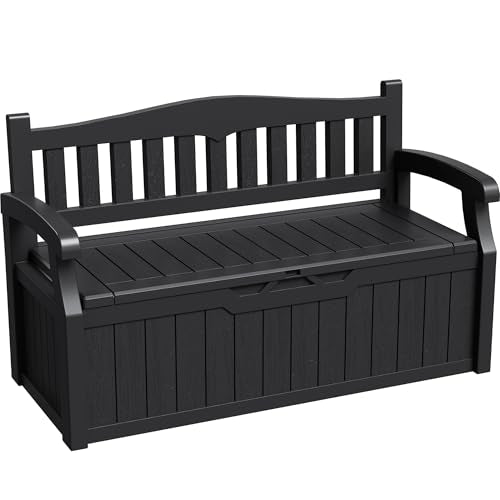 Greesum 80 Gallon Outdoor Storage Bench with Armrest - Black