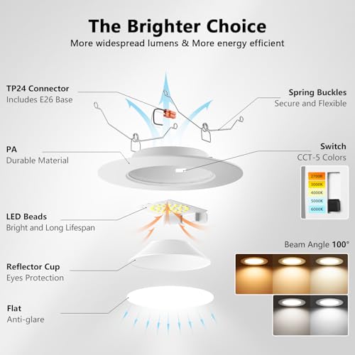 LVWIT 6 Inch Recessed LED Can Lights 5CCT Dimmable White 6 Pack