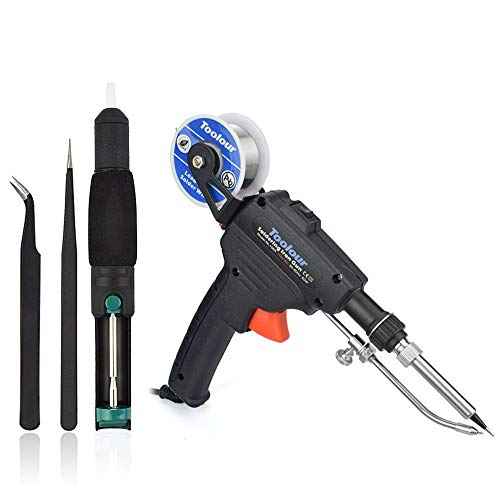 Toolour Soldering Gun Kit 5 in 1 Soldering Iron Kit 60W Industrial Automatic Solder Feeding Hand-held Welding Gun with Solder Wire for Electronic Desoldering Rework PCB Repair Home DIY