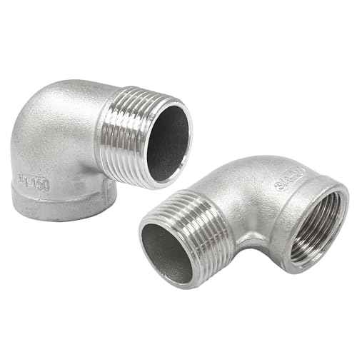 Murtenze 2Pcs 304 Stainless Steel 90 Degree Elbow with 2 Tape - 3/4inch NPT Threaded Pipe Fitting Female x Male, Cast Pipe Fittings
