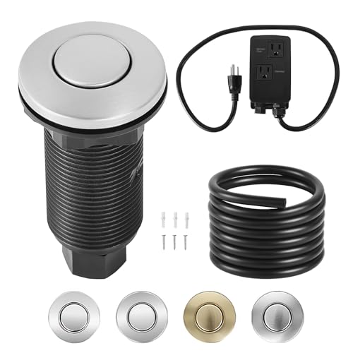 VEVOR 3.5-Inch Dual-Outlet Air Switch Kit for Garbage Disposal (Brushed Silver) – Fits 1.25–1.38" Sink Holes, Granite/Marble/Quartz Countertops