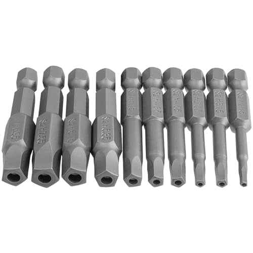 Mesee 10 Pieces Torx Star 5 Point Security Tamper Proof Screwdriver Bits with 1/4" Hex Shank H2.15-H7.55 Magnetic Pentagon Head Screw Driver Bits, 2-Inch Length
