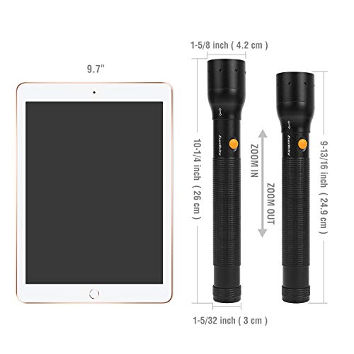 EverBrite Tactical Flashlight Black Large, 900 Lumen Zoomable, 3 Light Modes