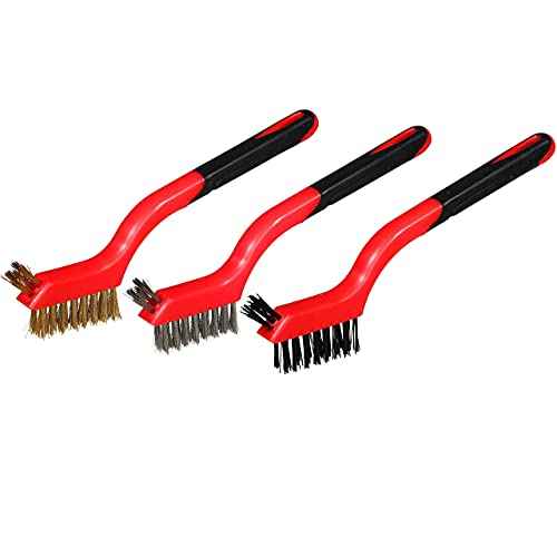 Small Wire Brush Set, Wire Brushes for Cleaning Rust Removal, 3 Brush Types Stainless Steel Brush for Cleaning, Brass Metal Brush, and Nylon Brushes.