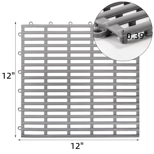 12 Pcs 12"x12" Interlocking Shower Floor Tiles, Non-Slip Drainage Pool Mat with Hole, Rubber Modular Vented Splicing Cushion for Bathroom Deck Patio Balcony Kitchen Garage Shed Indoor, 2 Color