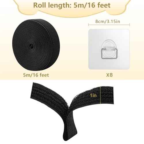 4 Pack Cut to Length TV Safety Straps for Flat Screen, No-Drill TV Anchors for Baby Proofing, Anti-Tip Adjustable Earthquake Straps for Furniture, 16ft Hook and Loop Straps and 8 Adhesive pads