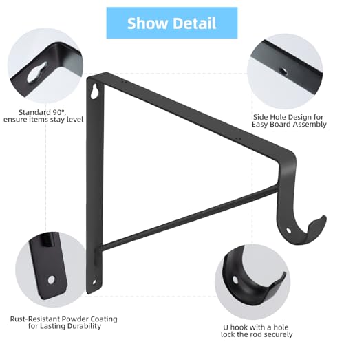WEKIS 10-Pack Heavy Duty Matte Black Steel Closet Rod Brackets 10.8x10.8 inch Support 300 lbs