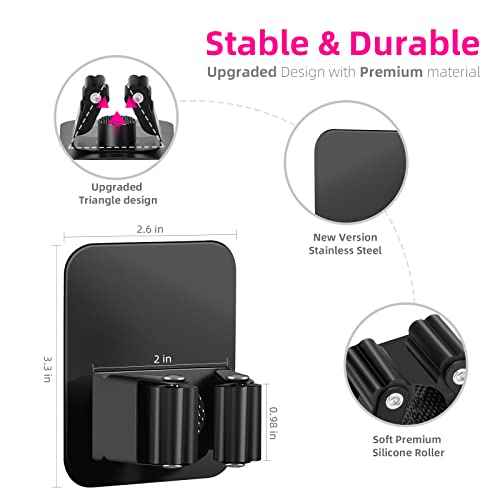 4 Pack Broom Holder Wall Mount, Improved Super Anti-Slip Mop and Broom Holder Wall Mount, Broom Hanger Gripper for Kitchen, Bathroom, Closet, Garden Garage, Black