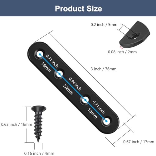 24 Pack Black Stainless Steel Flat Brace Mending Plates - Heavy Duty Furniture Repair Brackets with Screws