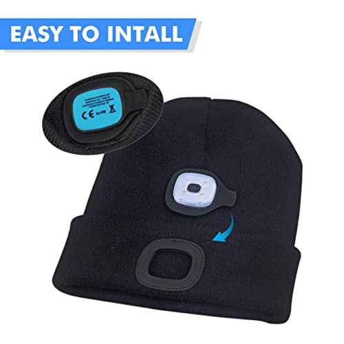 TAGVO LED Light for Knit Beanie Hat, Lighting and Flashing Alarm Modes, Hands Free Flashlight Headlamp