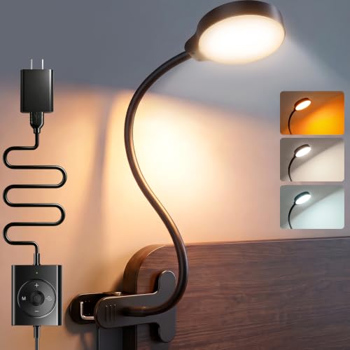 Black Glocusent 5W Clip-On Reading Light with 3 Color Modes & 5 Brightness Levels for Bed