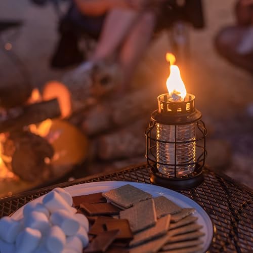 TIKI Tabletop Metal Torch Lanterns, 2-Pack – Stylish Outdoor Tabletop Torches for Patio, Garden & Backyard, Decorative Torch with Fiberglass Wick & Snuffer, Black