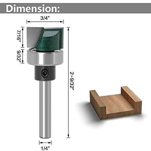 Yakamoz 1/4 Inch Shank Flush Trim Plunge Template Router Bit with Ball Bearing Hinge Mortising Router Bit Cutter Woodworking Tool, 3/4" Cutting Diameter