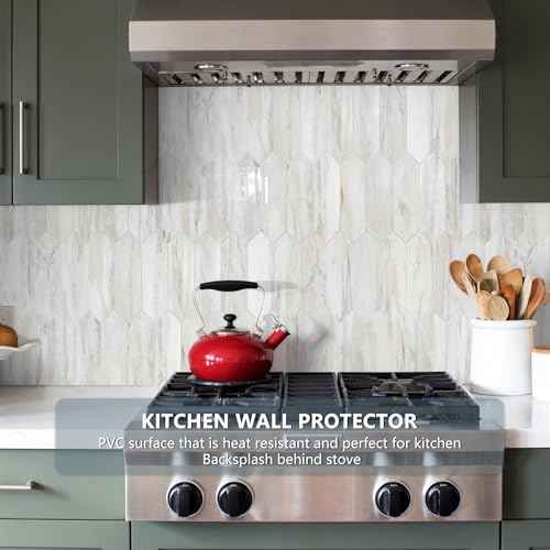 Vamos Tile Glossy Wood Marble Grain Backsplash Tile Peel and Stick, 12.8 x 12.8 Inch 10 Sheets Long Hexagon PVC Self Adhesive Mosaic Wall Tiles Stick on Backsplash for Kitchen and Bathroom