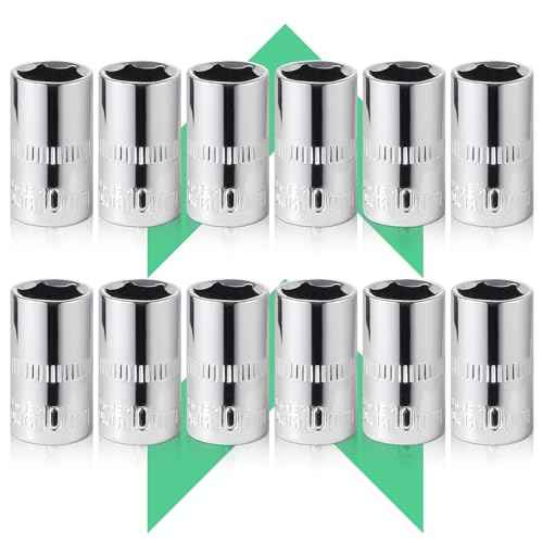 12-Piece Durable 1/4" Drive 10mm Socket Set ? Shallow, 6-Point, Cr-V Steel & Corrosion-Resistant