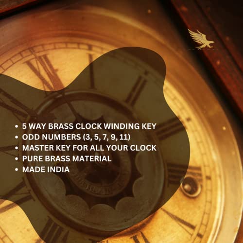 Brass Clock Winding Key Set with 5 Prongs for Antique & Modern Clocks