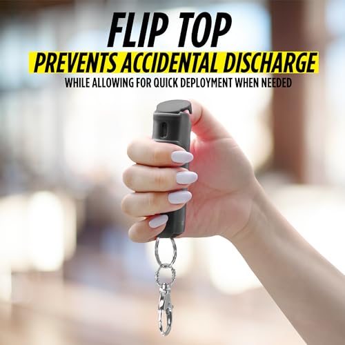 Pepper Spray Keychain Flip Top Safety, Police Strength Keychain Pepper Spray for Women, Men, 16 ft Range, Finger Grip for More Accurate, Quick Release Keychain for Easy Carry, Fast Access