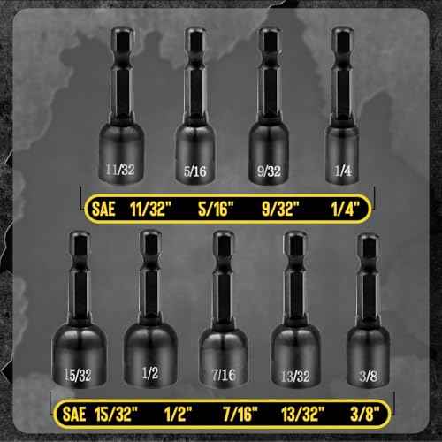 9-PCS Magnetic Nut Driver Set - Impact Nut Driver Bit Set for Impact Drill, SAE, Drill Socket Set, 1/4 Inch Hex Shank, Cr-V Steel