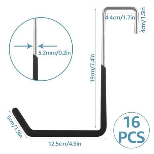 Acrux7 16 Pack Rafter Hooks Heavy Duty Rafter Hanger Vinyl Coated Large S Hooks for Hanging Ladder Bike Hangers Garage Storage Organizer (Black)