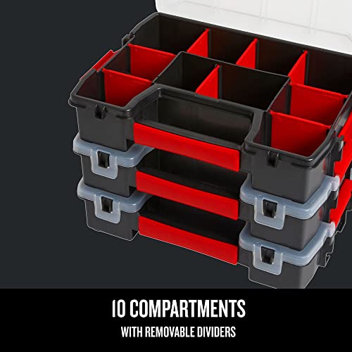 CRAFTSMAN 3-Pack Small Parts Storage Organizer with Removable Dividers, 10 Compartments, Secure Latch, 11.5 x 2.5 x 8.5 Inches
