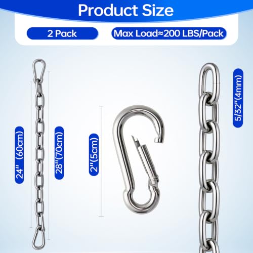 Heavy Duty Stainless Steel Gate Chain Lock with Carabiners - 2 Pack, 28 Inch