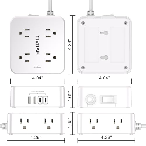 White 10Ft Extension Cord with 8 Outlets & 4 USB Ports - Surge Protector