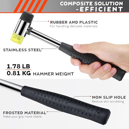 Small Double Faced Hammer for DIY and Crafters - 25mm Non Marring Rubber Mallet Hammer, Stainless Steel Ergonomic Handle, Durable and Long-Lasting, Good for Flooring, Tiling and Woodworking