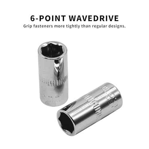 YXQ 8mm Sockets, 6 Point 1/4 Inch Drive Shallow Socket Set, 12Pcs