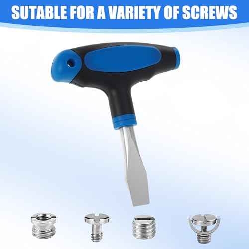 10mm T Handle Flat Head Screwdriver T-Type Screw Driver Kit Ergonomic Short Flathead Screwdrivers Assembly Tools with Plastic Handle for Slotted Screw, 10mm