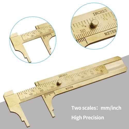 Brass Pocket Vernier Caliper Ruler, Sliding Gauge Mini Vernier Caliper Double Scales MM/Inch Measuring Tool (80mm)