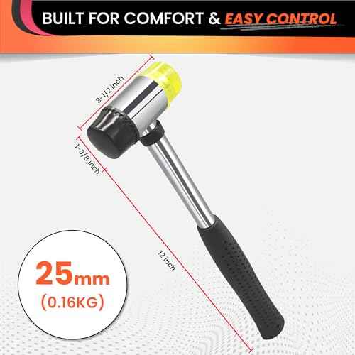 25mm Small Rubber Mallet hammer - rubber hammer with Non?Slip Grip and Dual Rubber & Nylon Heads for Craft, Tile, Jewelry and Furniture Assembly