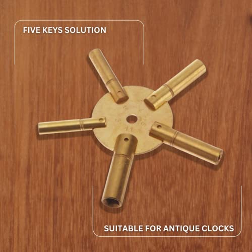 Brass Clock Winding Key Set with 5 Prongs for Antique & Modern Clocks