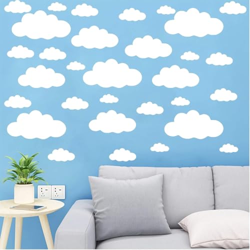 JEPELUS Cloud Wall Decals for Nursery Removable DIY Large Sticker Self Adhesive Wallpaper for Living Room Children Baby Kids Boys Girls Bedroom Home Decor Art Mural Dec