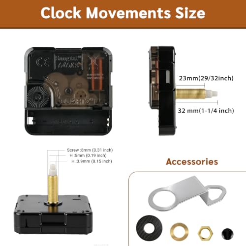 AIRUIFU Silent Battery Operated Clock Mechanism Replacement Long Shaft 1-1/5 inch
