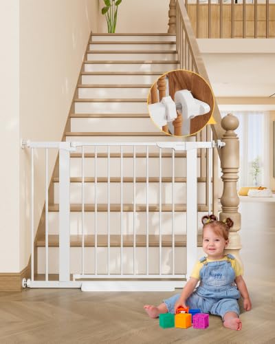 InnoTruth White Baby Gate 29.6-39.1 inches Wide, 28-inch Height, Double Lock