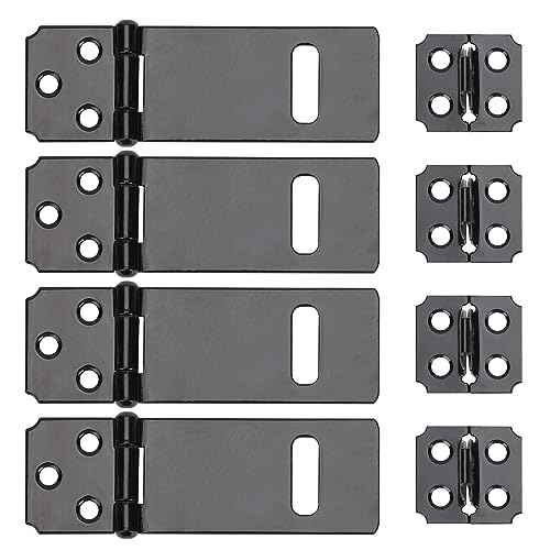 3Inch Lock Hasp Latch, 4 Pack Black Hasp Latch Padlock Hasp Door Slide Latch Safety Packlock Clasp Gate Locks for Wooden Fence, Pet Cage, Cabinet, Window, Garden, Yard