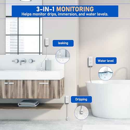 BSEED WiFi Water Leak Detector 5 Pack, Smart Water Sensor with Cable, 85dB Audio/App/SMS/Email Alarm, Rapid Leak Detection for Home, Kitchen, Bathroom, Basement, IP65 Waterproof, No Hub Required